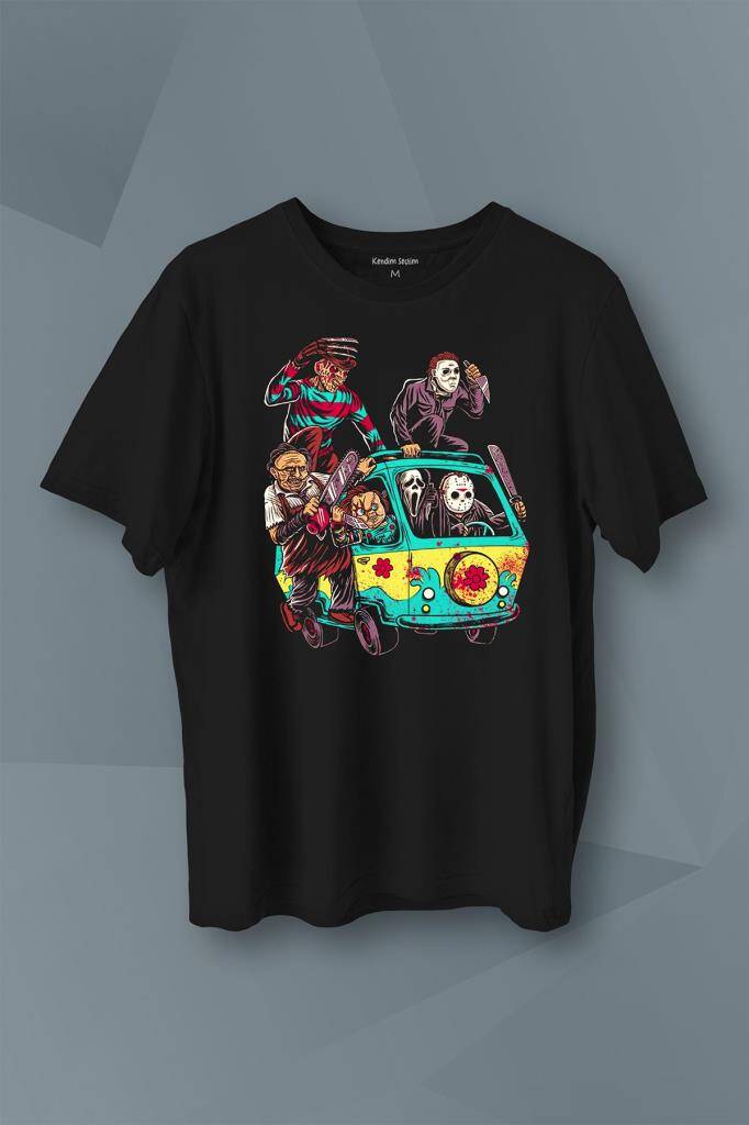 Korku Filmi Halloween Chucky Freddy Cadılar Movie Film Sinema Baskılı Tişört Unisex T-Shirt - 1