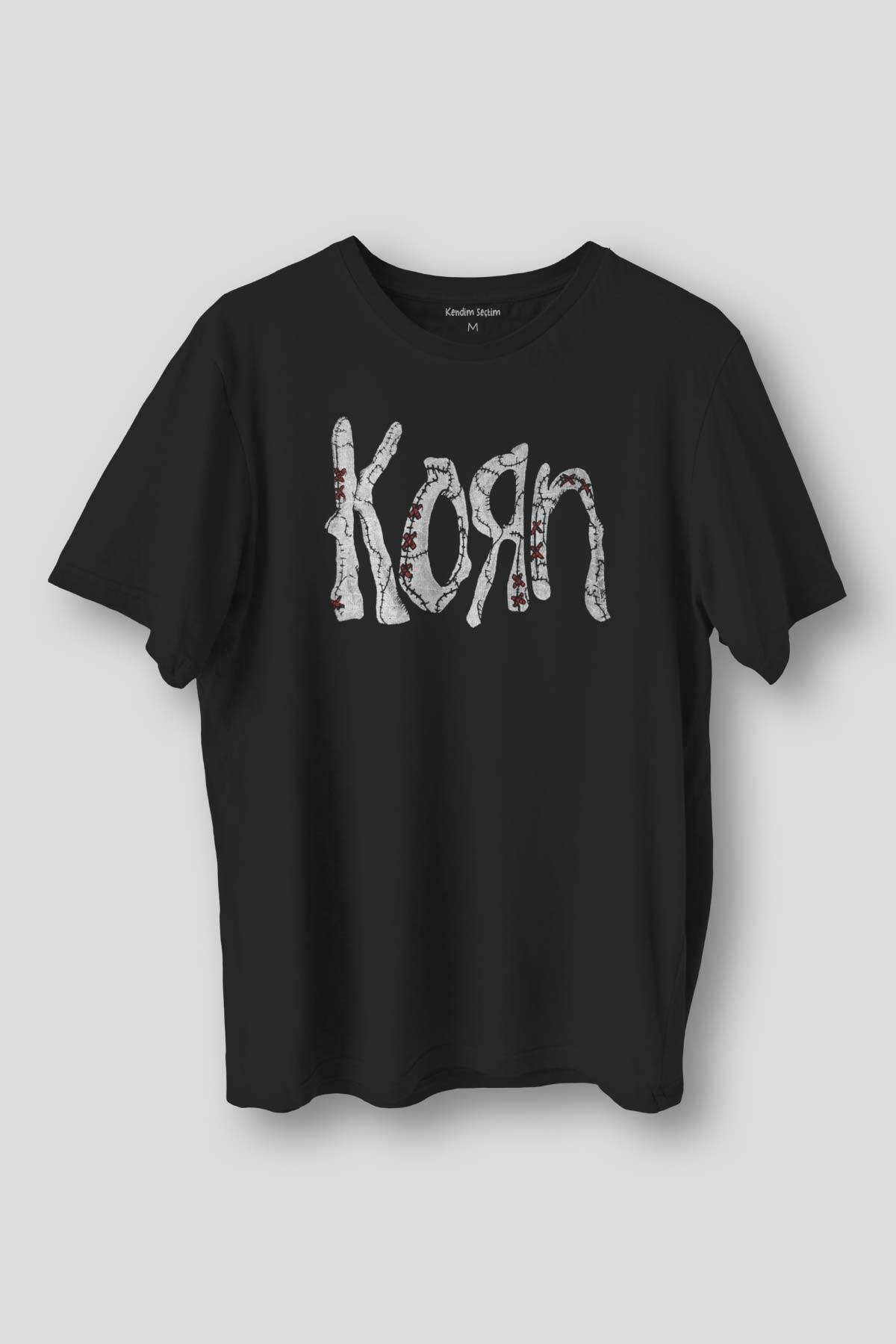 Korn Baskılı Tişört Metal Rock Music Unisex Regular Fit Pamuklu T-shirt - 1