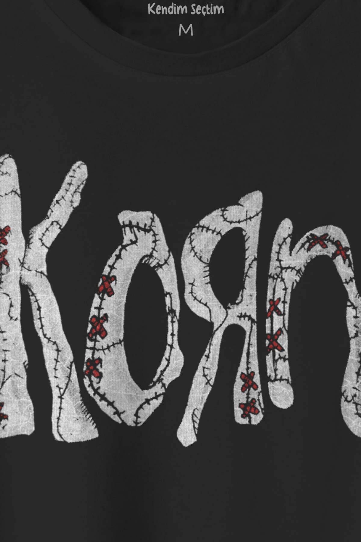 Korn Baskılı Tişört Metal Rock Music Unisex Regular Fit Pamuklu T-shirt (1)