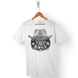 KOVBOY CAT KEDİ FOTER FOTR WILD SİLÜET TASARIM ERKEK TİŞÖRT - 1