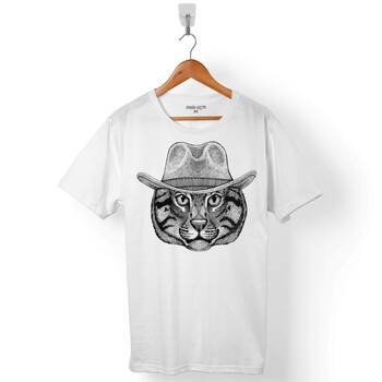 KOVBOY CAT KEDİ FOTER FOTR WILD SİLÜET TASARIM ERKEK TİŞÖRT - 1