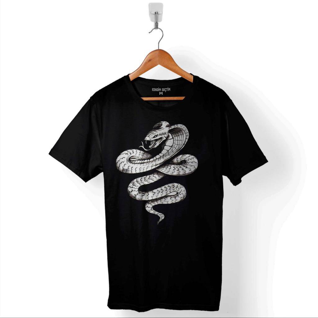 Kral Kara Kobra Yılan King Black Snake Cobra Baskılı Tişört Unisex T-Shirt - 1