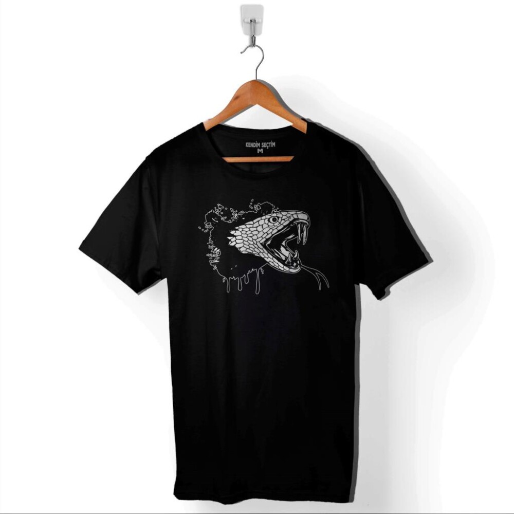 Kral Kara Kobra Yılan King Black Snake Cobra Baskılı Tişört Unisex T-Shirt - 1