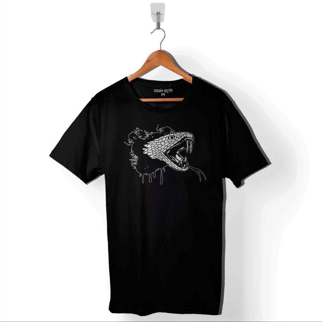 Kral Kara Kobra Yılan King Black Snake Cobra Baskılı Tişört Unisex T-Shirt - 1