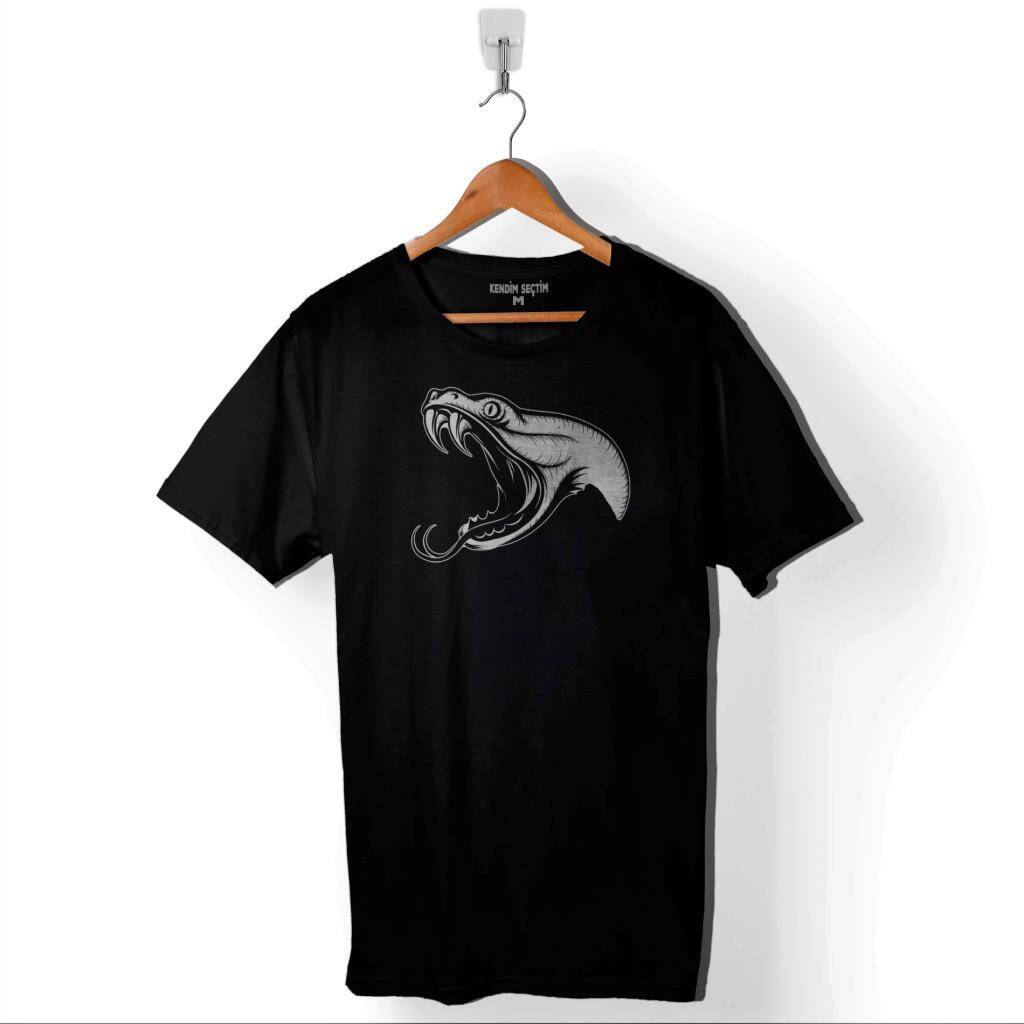 Kral Kara Kobra Yılan King Black Snake Cobra Baskılı Tişört Unisex T-Shirt - 1