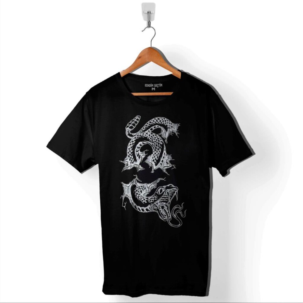 Kral Kara Kobra Yılan King Black Snake Cobra Baskılı Tişört Unisex T-Shirt - 1
