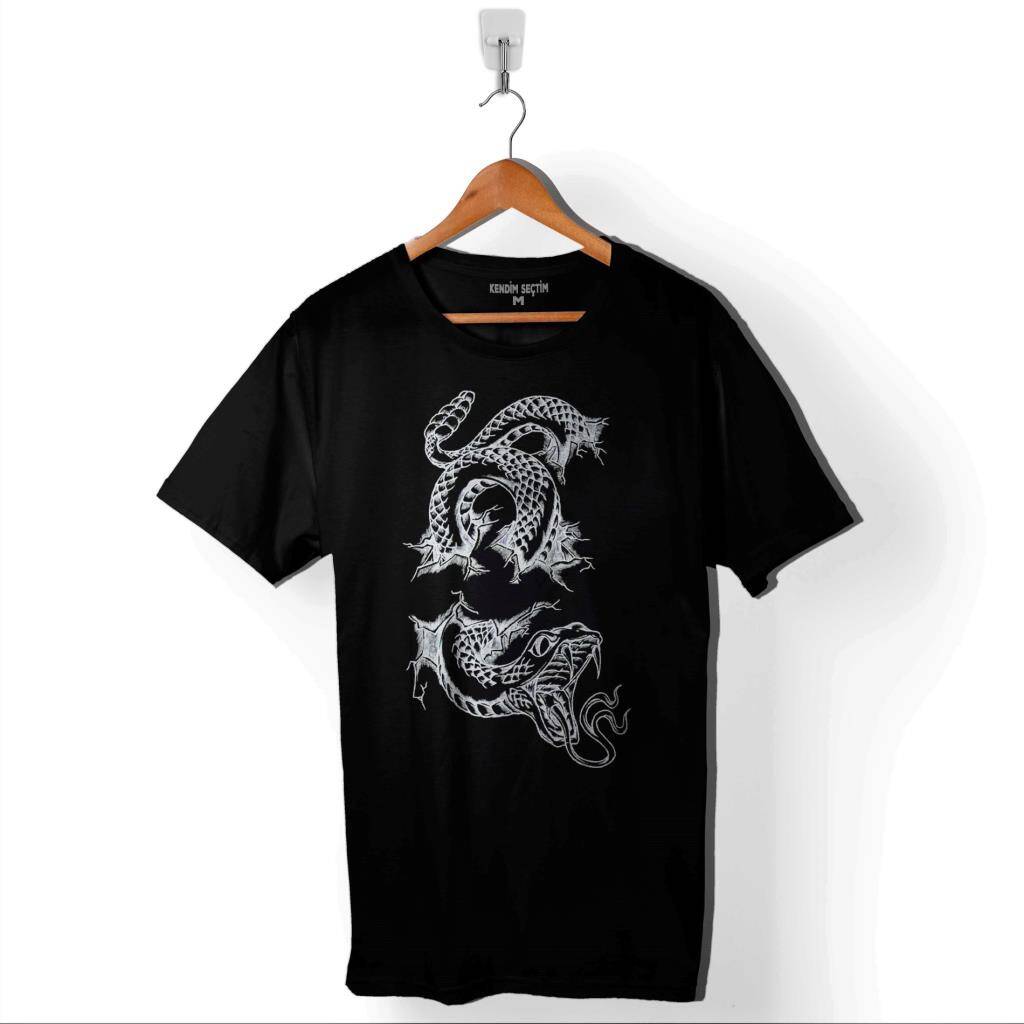 Kral Kara Kobra Yılan King Black Snake Cobra Baskılı Tişört Unisex T-Shirt - 1