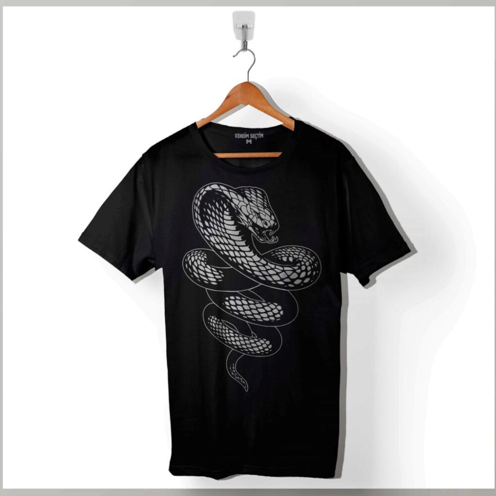 Kral Kara Kobra Yılan King Black Snake Cobra Baskılı Tişört Unisex T-Shirt - 1