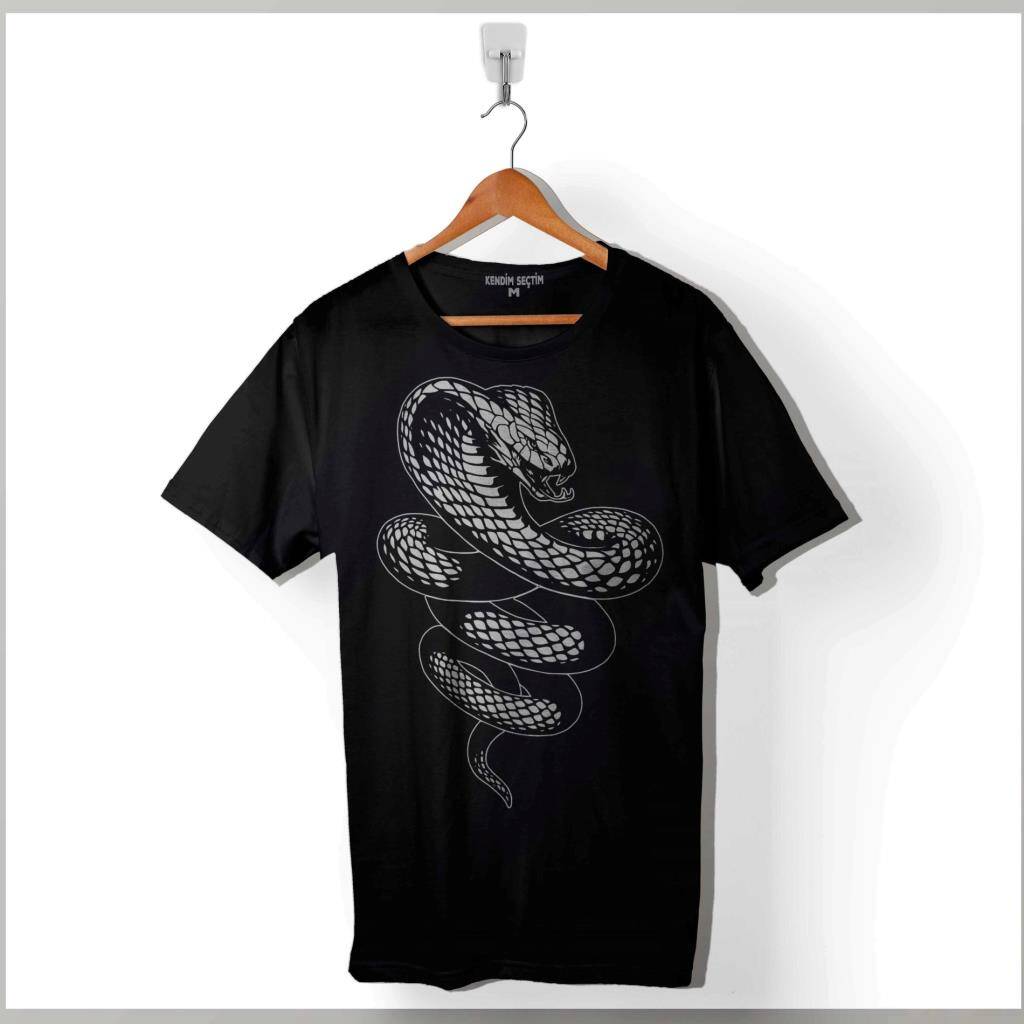 Kral Kara Kobra Yılan King Black Snake Cobra Baskılı Tişört Unisex T-Shirt - 1