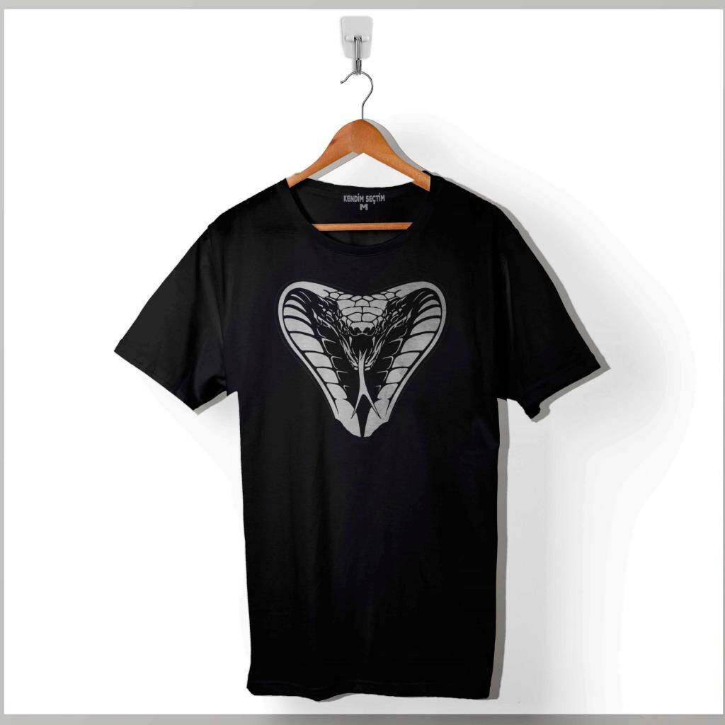 Kral Kobra Kara Yılan King Black Snake Cobra Baskılı Tişört Unisex T-Shirt - 1