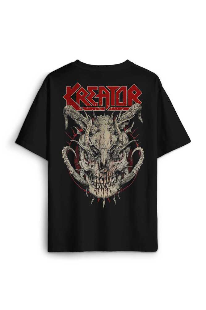 Kreator Metal Music Skull Baskılı Oversize T-shirt Siyah Unisex Tişört - 1
