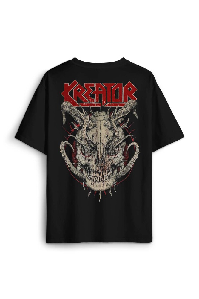 Kreator Metal Music Skull Baskılı Oversize T-shirt Siyah Unisex Tişört - 1