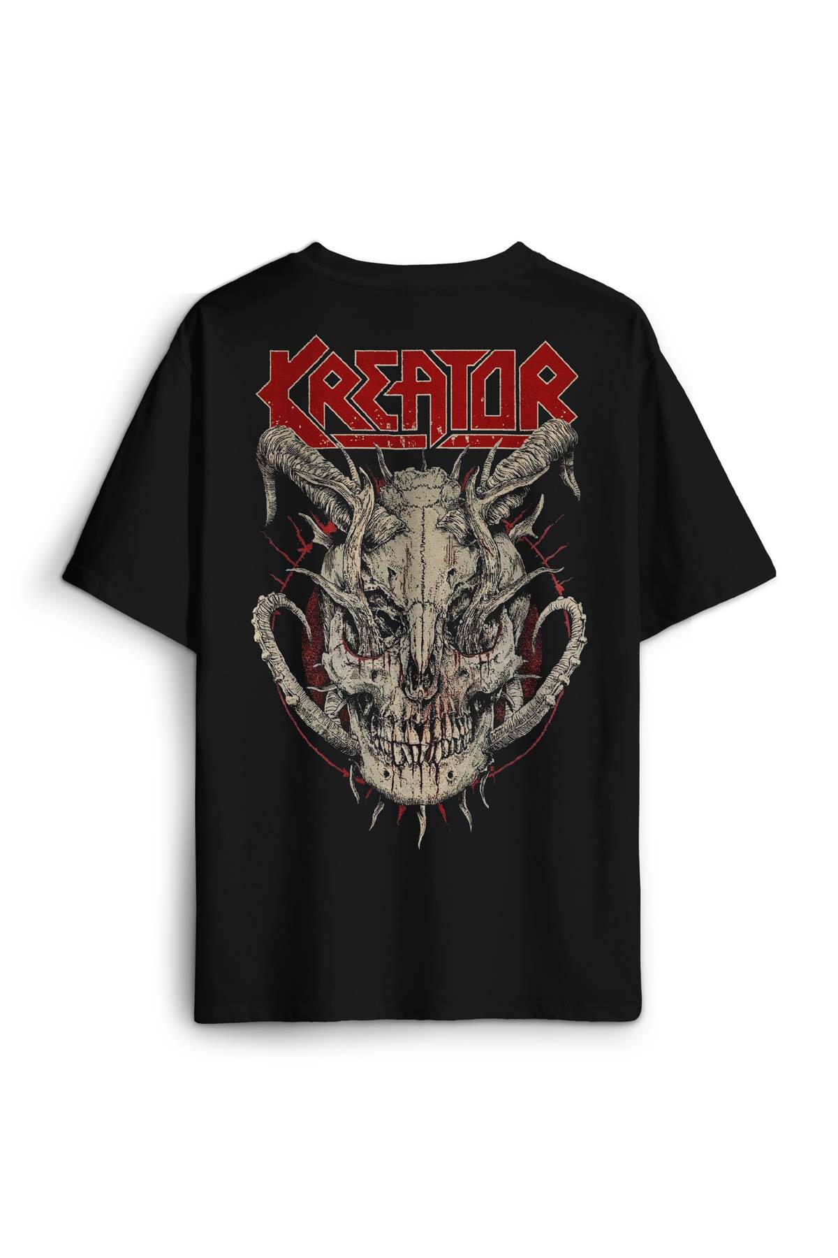 Kreator Metal Music Skull Baskılı Oversize T-shirt Siyah Unisex Tişört - 1