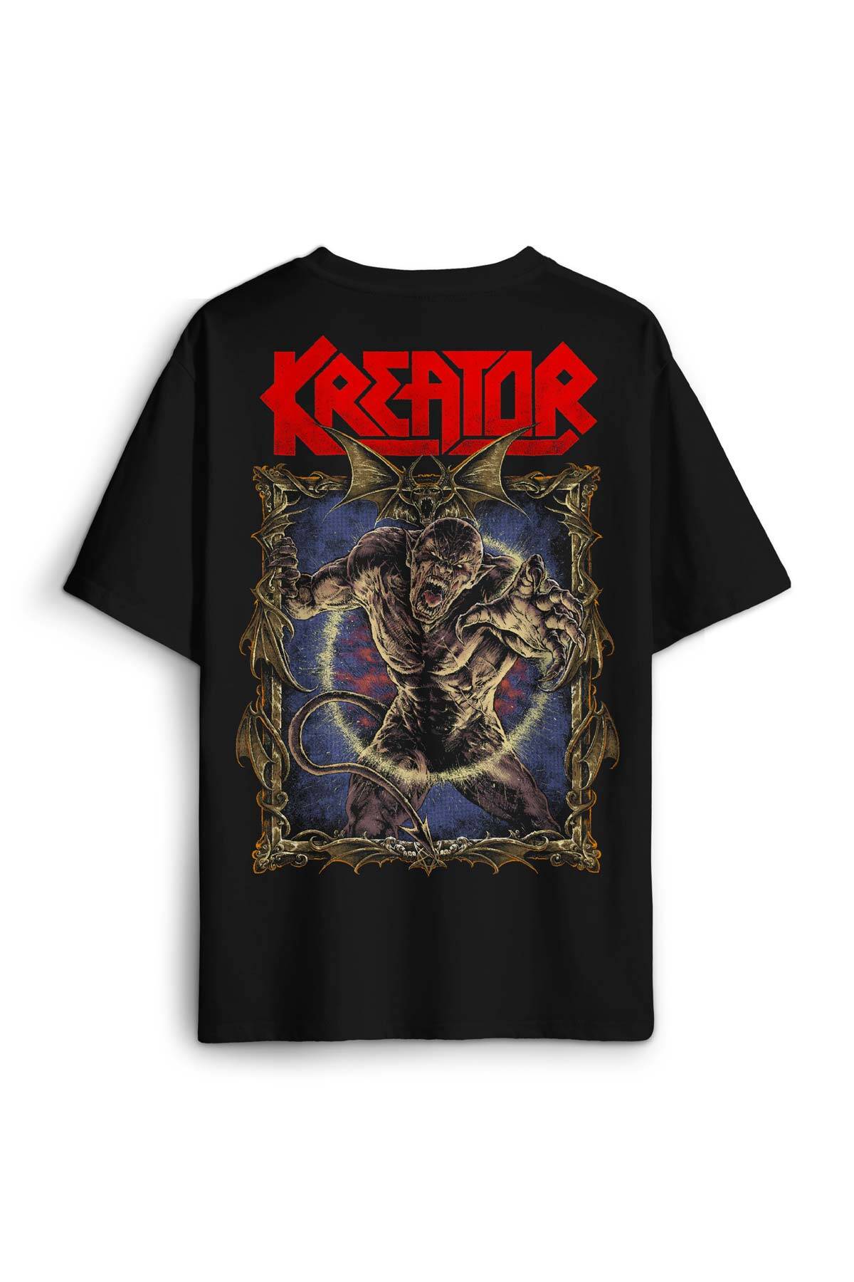 Kreator Portal Metal Music Baskılı Oversize T-shirt Siyah Unisex Tişört - 1