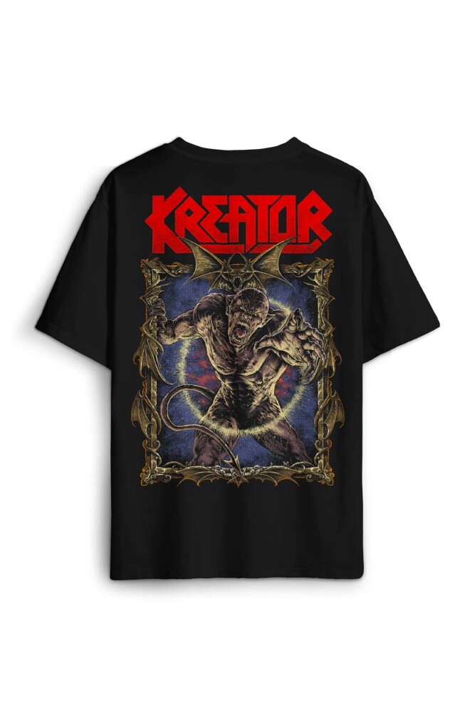 Kreator Portal Metal Music Baskılı Oversize T-shirt Siyah Unisex Tişört