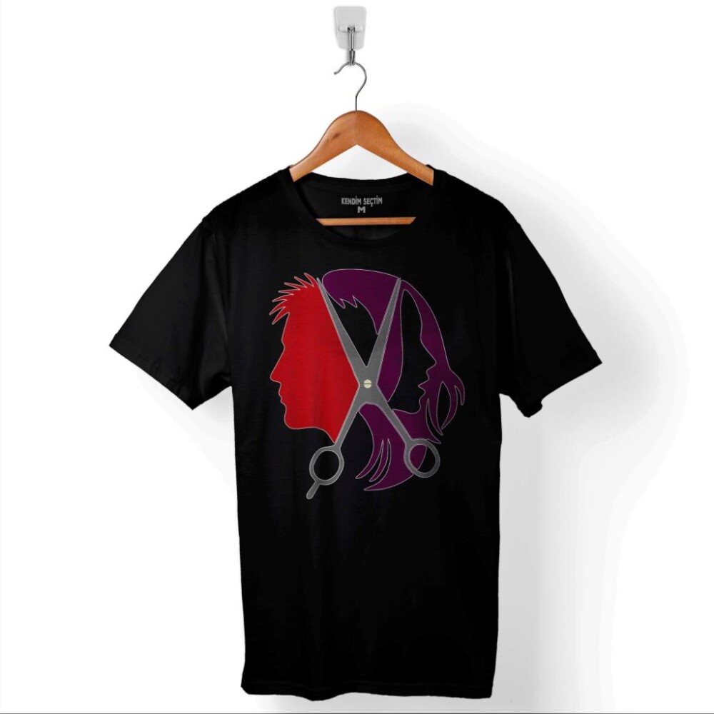 Kuaför Kadın Erkek Makas Berber Barber Traş Baskılı Tişört Unisex T-Shirt - 1