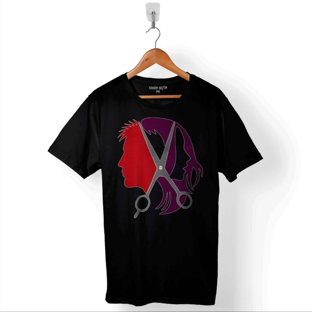 Kuaför Kadın Erkek Makas Berber Barber Traş Baskılı Tişört Unisex T-Shirt - 1