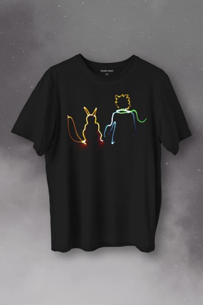 Küçük Prens Çizim Temalı Baskılı Tişört Unisex T-Shirt - 1
