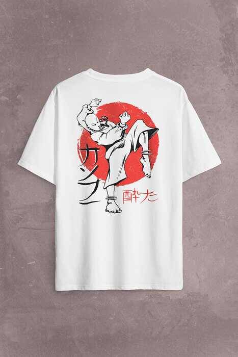 Kung Fu Uzak Doğu Spor Japonca Japanese Sırt Ön Baskılı Oversize Tişört Unisex T-Shirt - 1