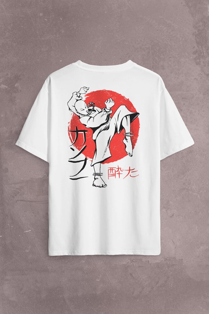 Kung Fu Uzak Doğu Spor Japonca Japanese Sırt Ön Baskılı Oversize Tişört Unisex T-Shirt - 1