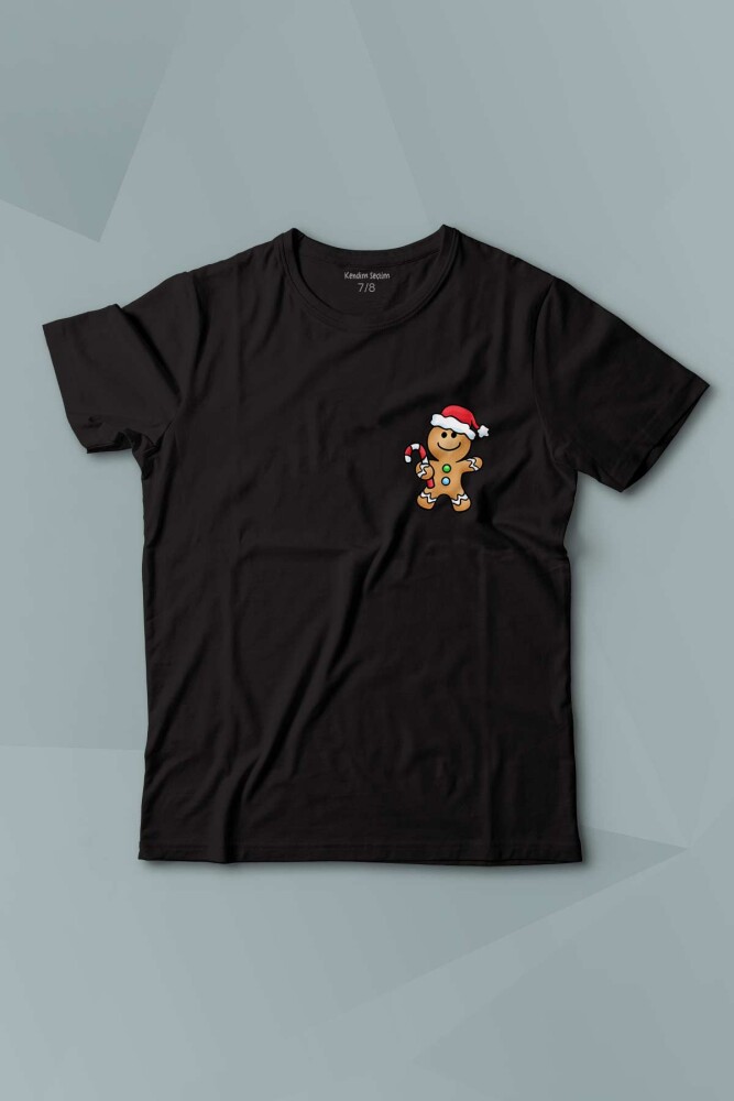 Kurabiye Adam Yılbaşı Merry Christmas Happy New Year 2026 Baskılı Siyah T-shirt Çocuk Tişört - KENDİM SEÇTİM