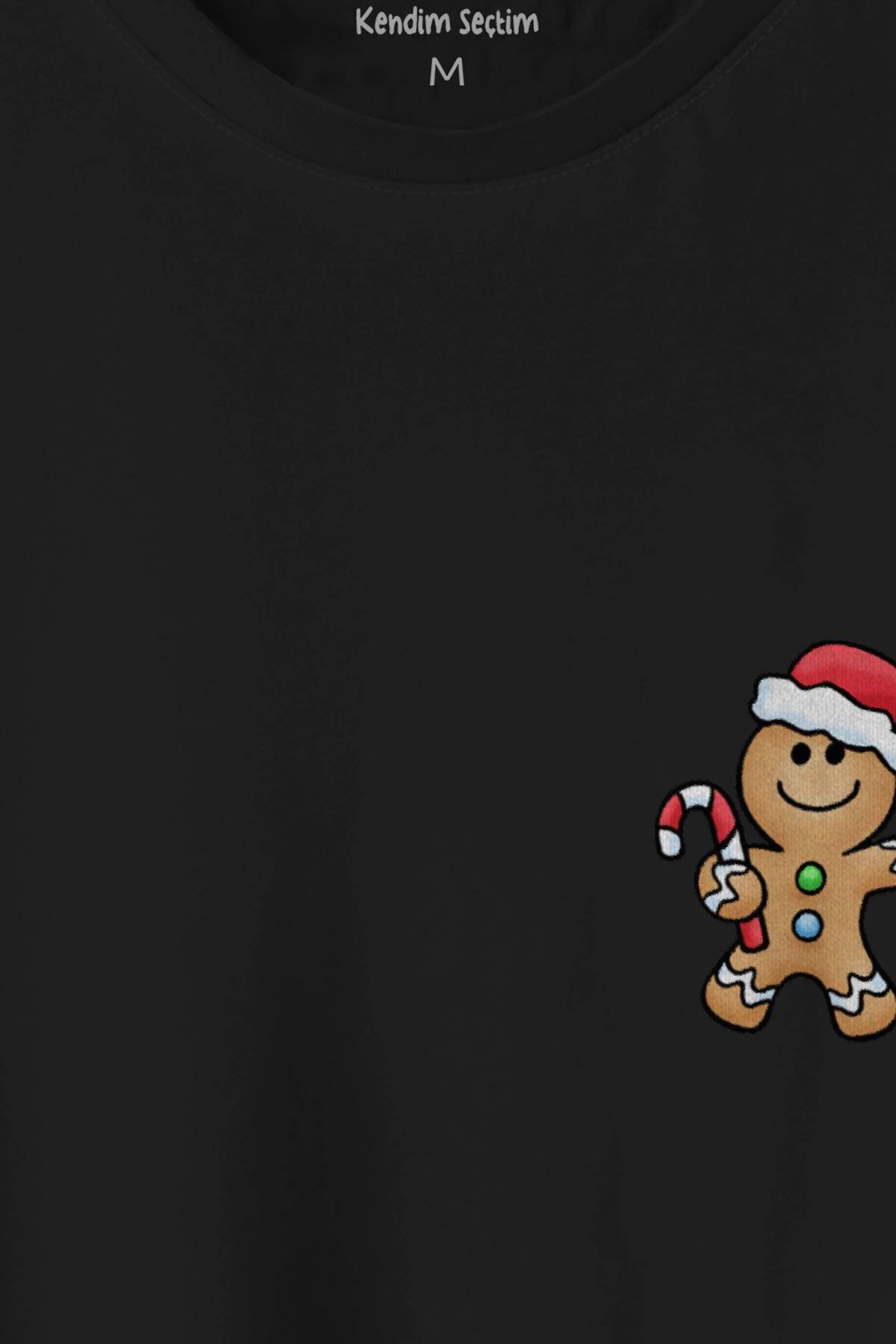 Kurabiye Adam Yılbaşı Merry Christmas Happy New Year 2025 Baskılı Siyah T-shirt Unisex Tişört - 2