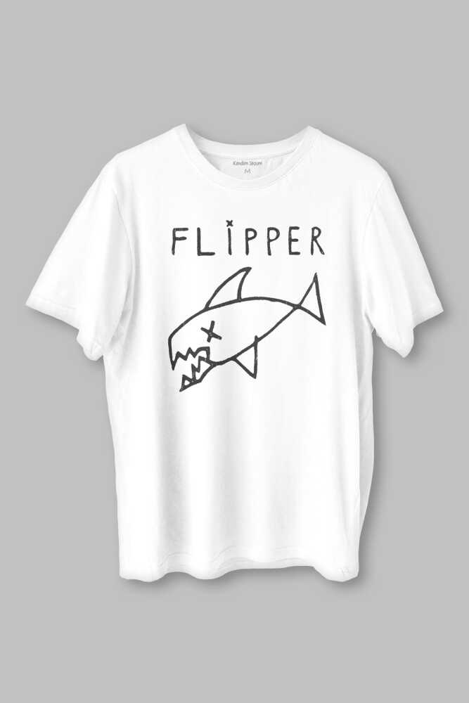 Kurt Cobain Flipper T-shirt Nirvana Grunge Rock Punk Baskılı Beyaz Tişört Unisex
