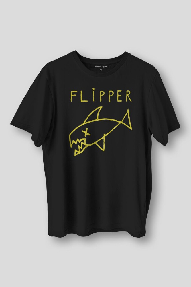 Kurt Cobain Flipper T-shirt Nirvana Grunge Rock Punk Baskılı Siyah Tişört Unisex - 1
