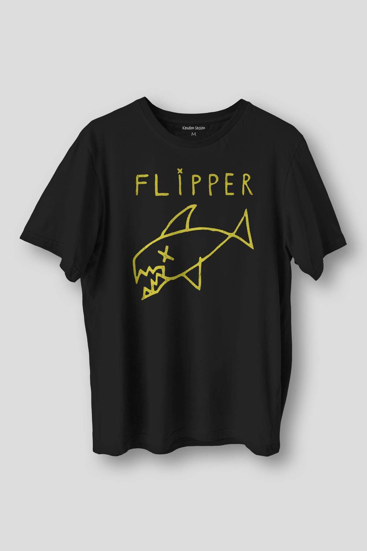 Kurt Cobain Flipper T-shirt Nirvana Grunge Rock Punk Baskılı Siyah Tişört Unisex - 1