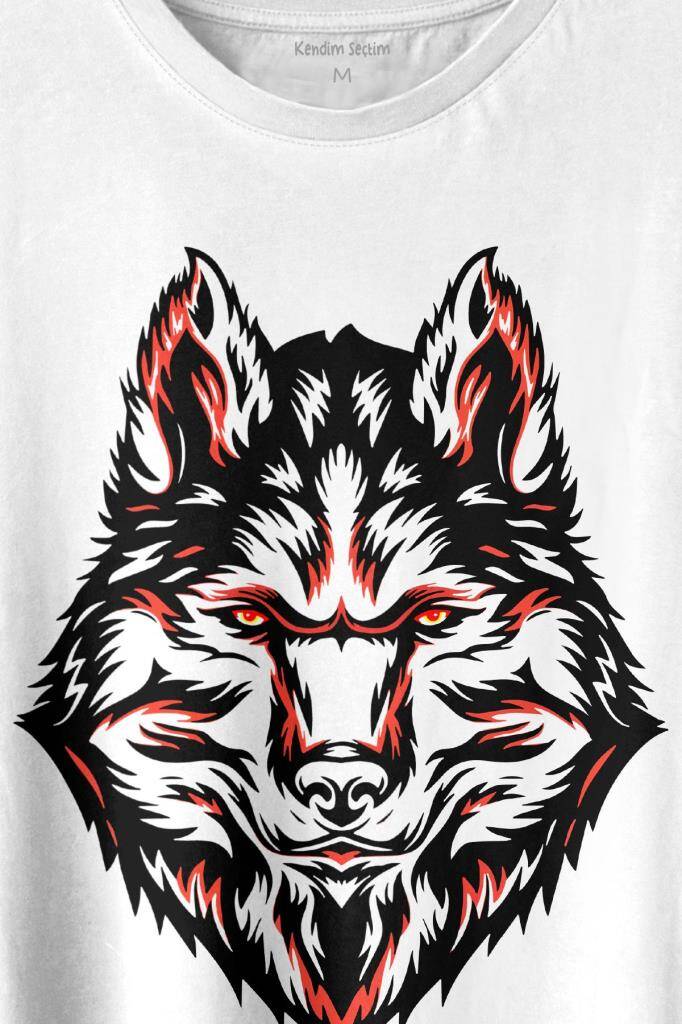 Kurt Kafası Wolf Head Bozkurt Kırmızı Gözlü Baskılı Tişört Unisex T-shirt (1)