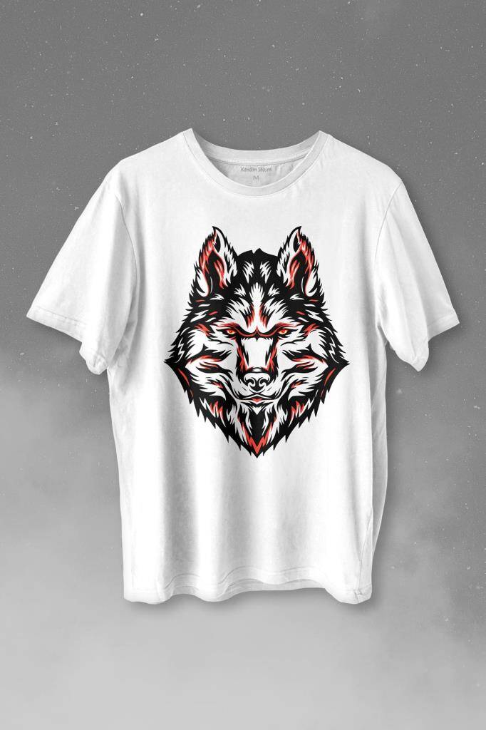 Kurt Kafası Wolf Head Bozkurt Kırmızı Gözlü Baskılı Tişört Unisex T-shirt - 1