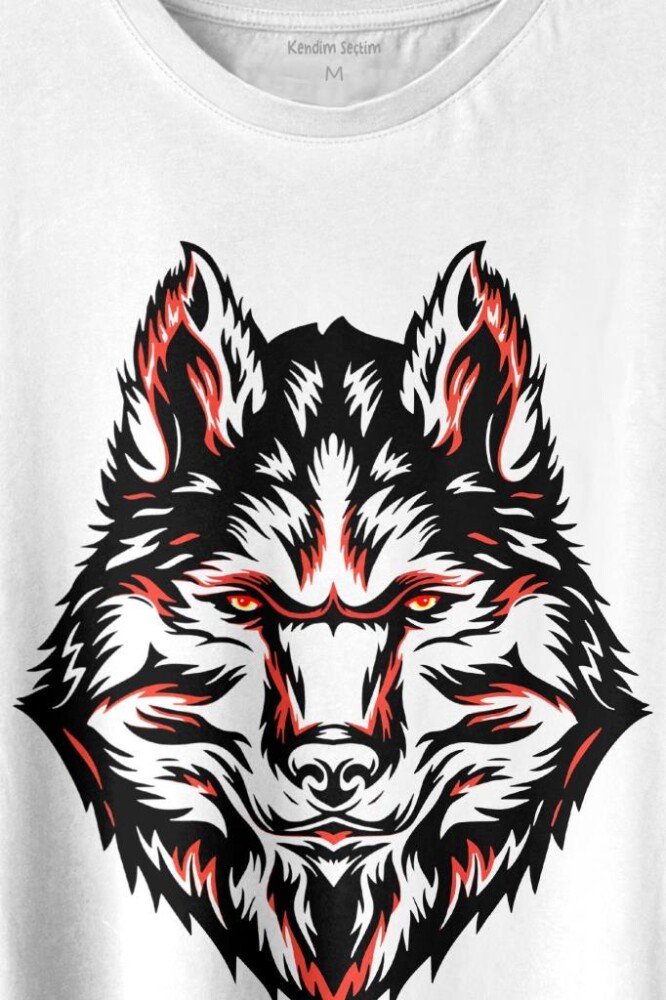 Kurt Kafası Wolf Head Bozkurt Kırmızı Gözlü Baskılı Tişört Unisex T-shirt - 2
