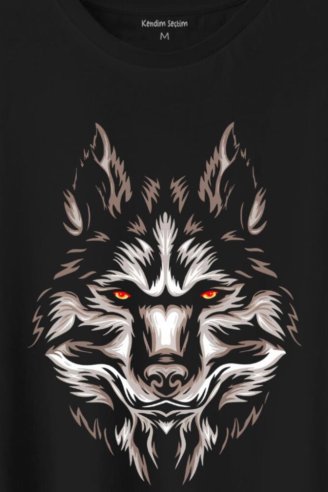Kurt Kafası Wolf Head Bozkurt Kırmızı Gözlü Baskılı Tişört Unisex T-Shirt - 2
