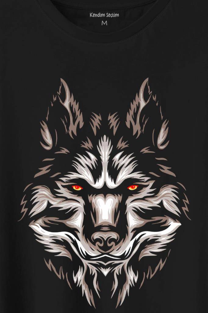 Kurt Kafası Wolf Head Bozkurt Kırmızı Gözlü Baskılı Tişört Unisex T-Shirt (1)