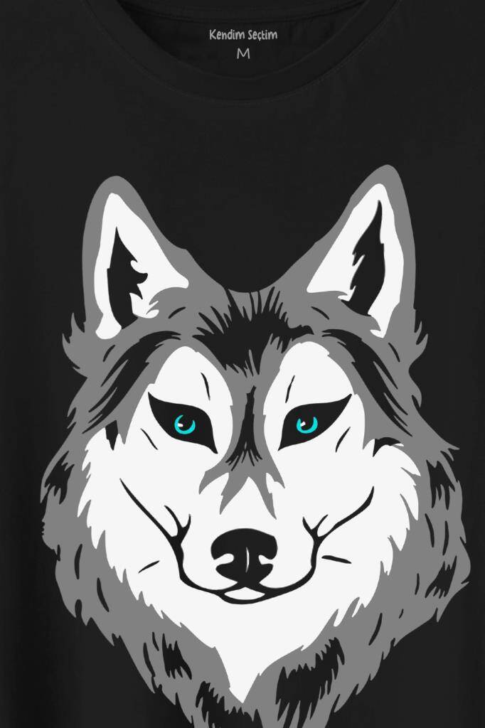 Kurt Kafası Wolf Head Bozkurt Yeşil Gözlü Baskılı Tişört Unisex T-Shirt (1)