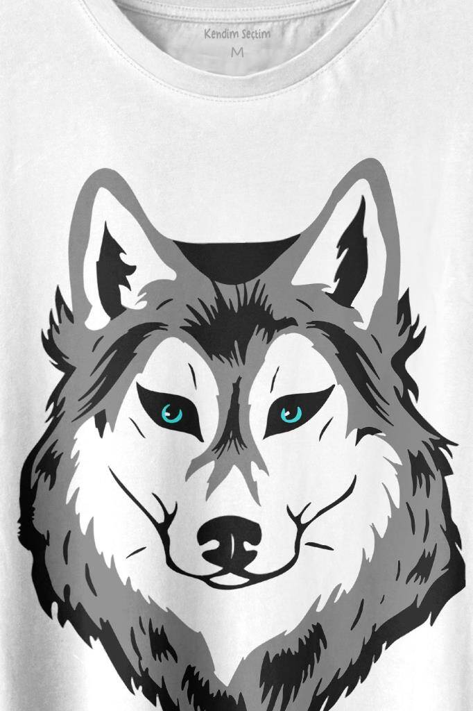 Kurt Kafası Wolf Head Bozkurt Yeşil Gözlü Baskılı Tişört Unisex T-shirt (1)