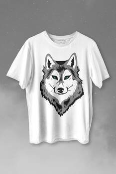 Kurt Kafası Wolf Head Bozkurt Yeşil Gözlü Baskılı Tişört Unisex T-shirt - 1