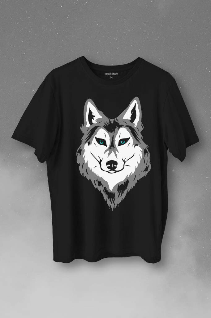 Kurt Kafası Wolf Head Bozkurt Yeşil Gözlü Baskılı Tişört Unisex T-Shirt - 1