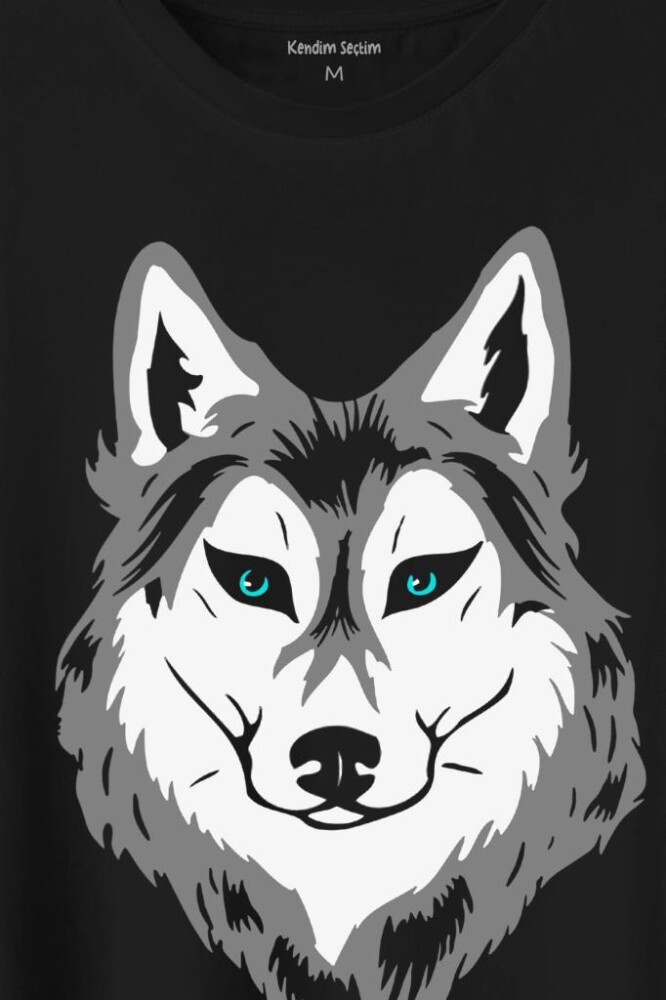Kurt Kafası Wolf Head Bozkurt Yeşil Gözlü Baskılı Tişört Unisex T-Shirt - 2