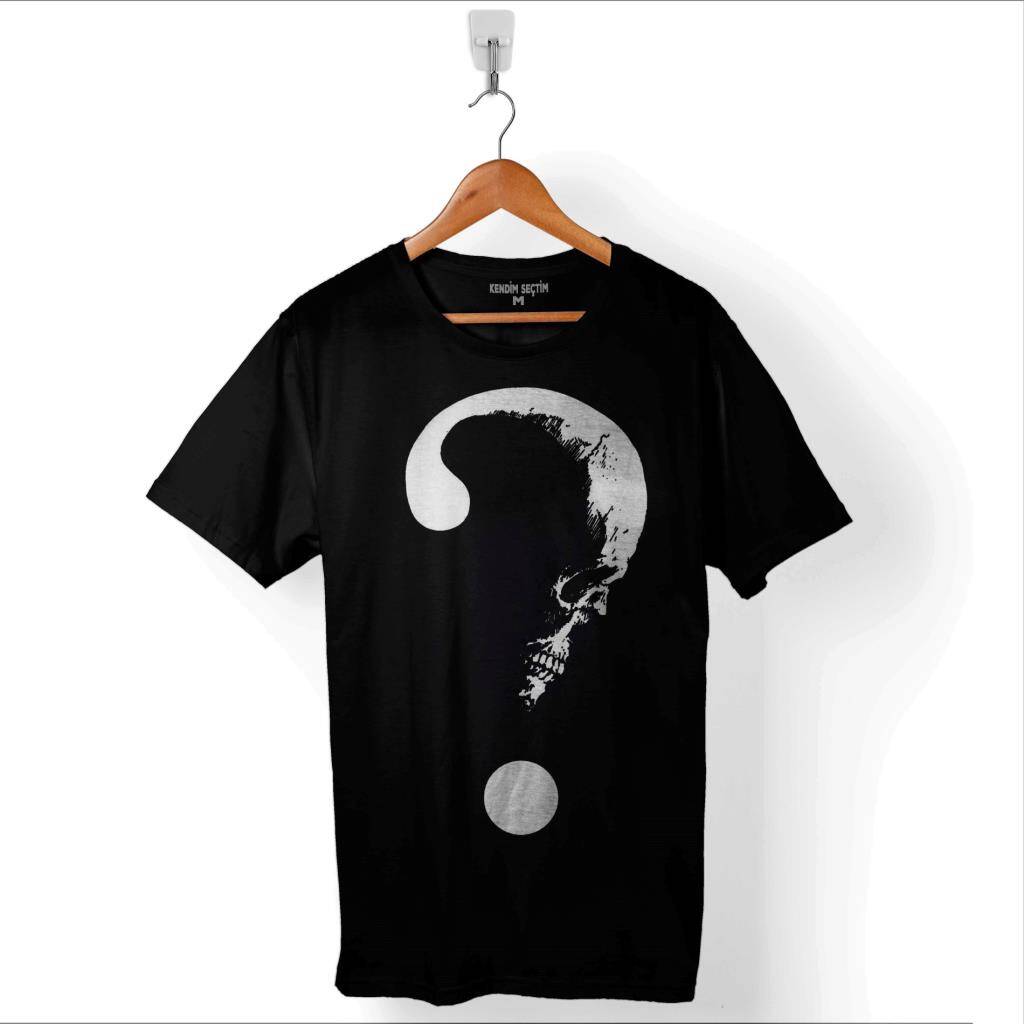 Kuru Kafa Soru İşareti Why Skull Skeleton Baskılı Tişört Unisex T-Shirt - 1