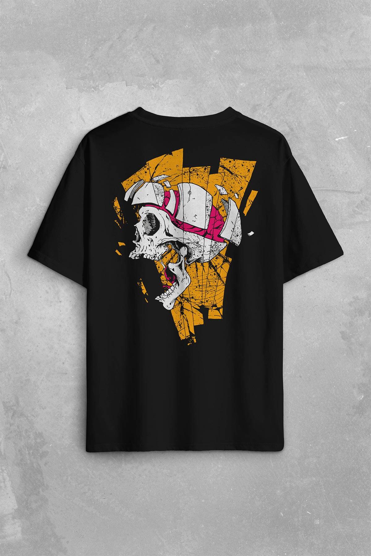 Kurukafa Metal Skull Rock Sırt Ön Baskılı Oversize Tişört Unisex T-Shirt - 1