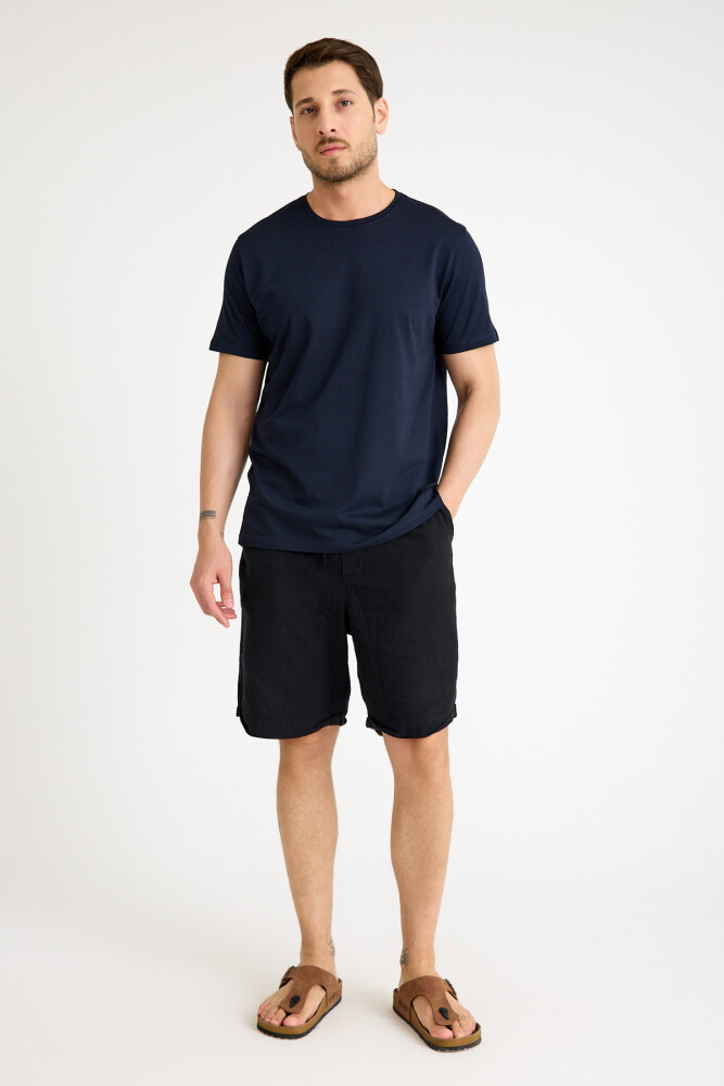 Lacivert Erkek Tişört Basic Regular Loose Fit T-shirt - 3