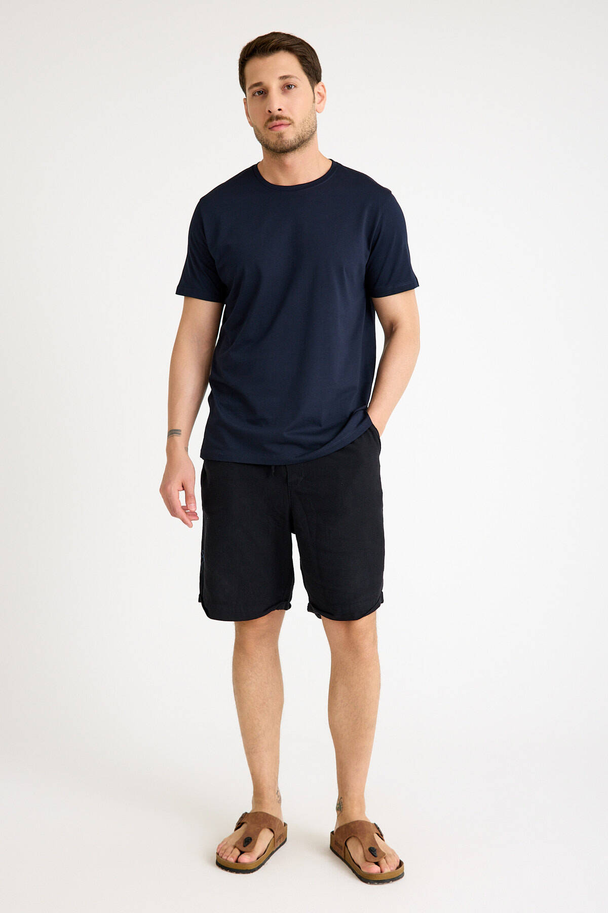 Lacivert Erkek Tişört Basic Regular Loose Fit T-shirt - 3