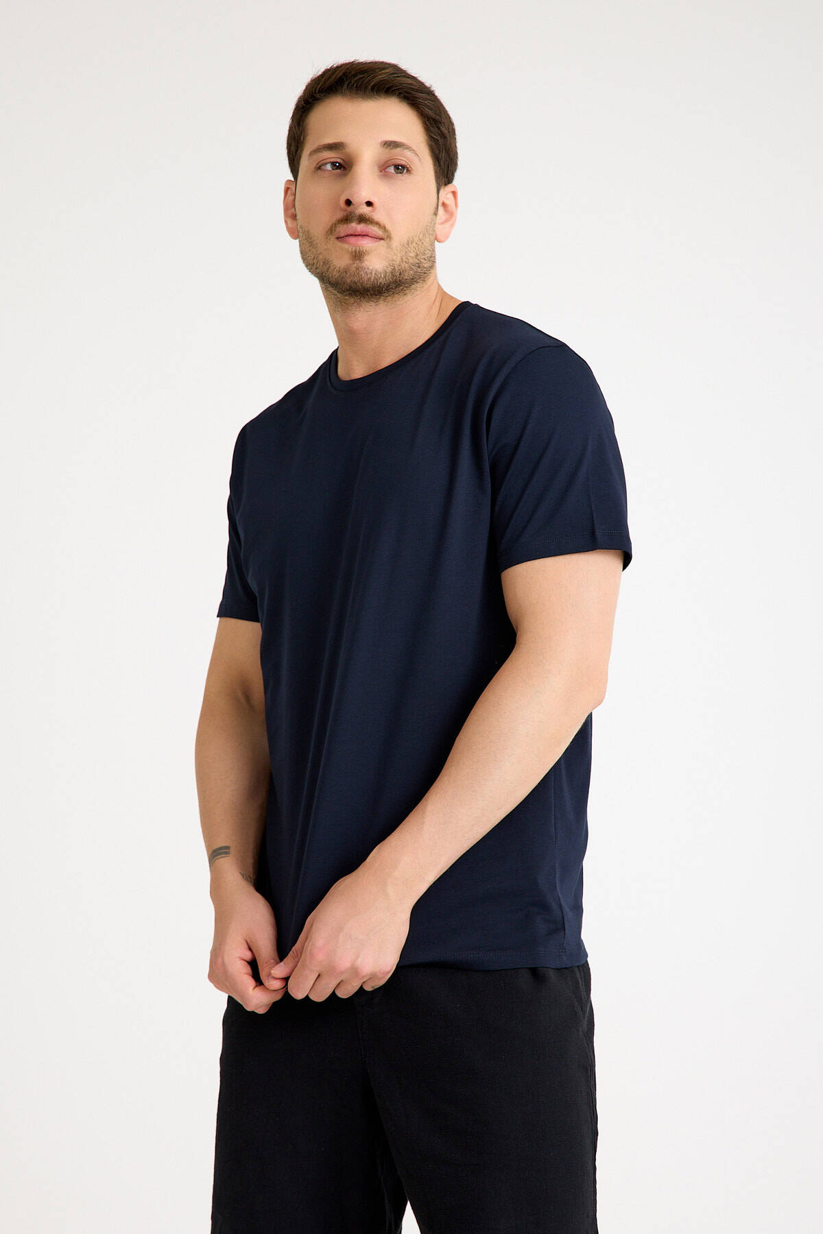 Lacivert Erkek Tişört Basic Regular Loose Fit T-shirt - 5