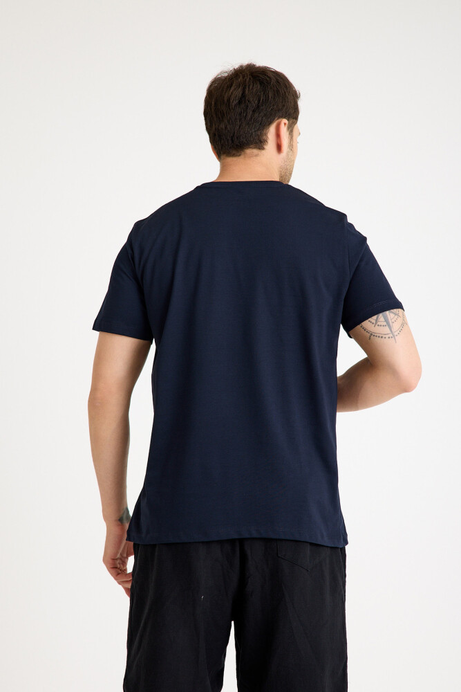 Lacivert Erkek Tişört Basic Regular Loose Fit T-shirt - 6