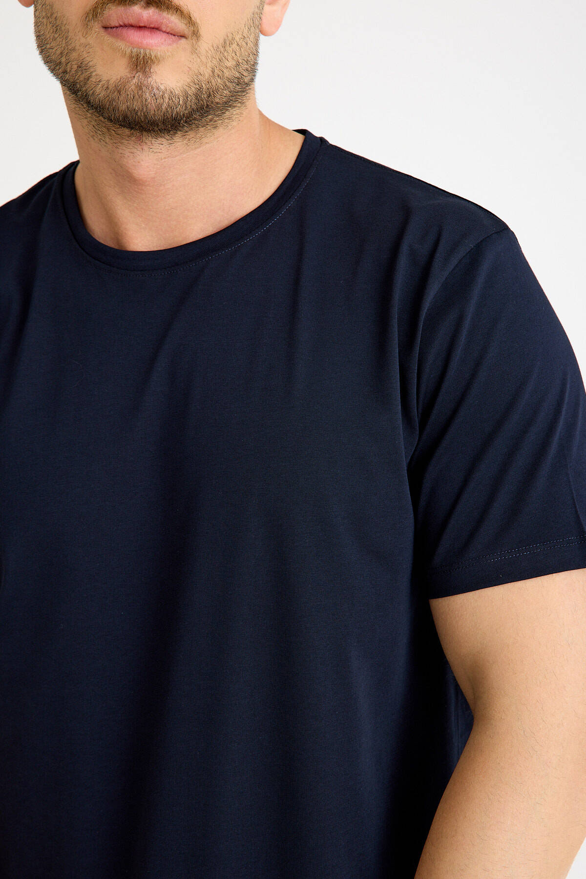 Lacivert Erkek Tişört Basic Regular Loose Fit T-shirt - 7