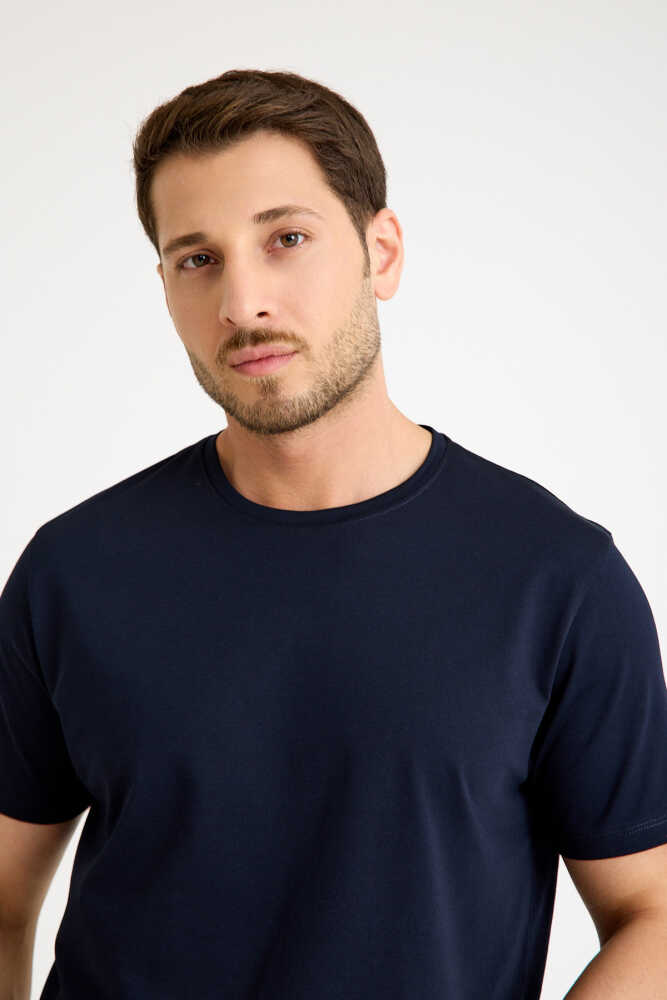 Lacivert Erkek Tişört Basic Regular Loose Fit T-shirt (1)