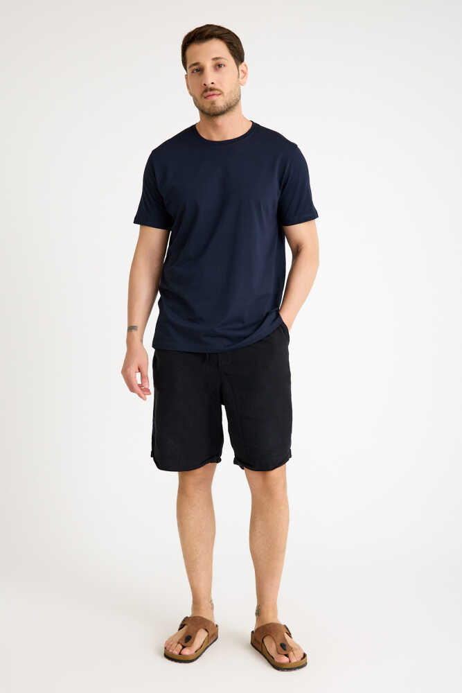 Lacivert Erkek Tişört Basic Regular Loose Fit T-shirt - 3
