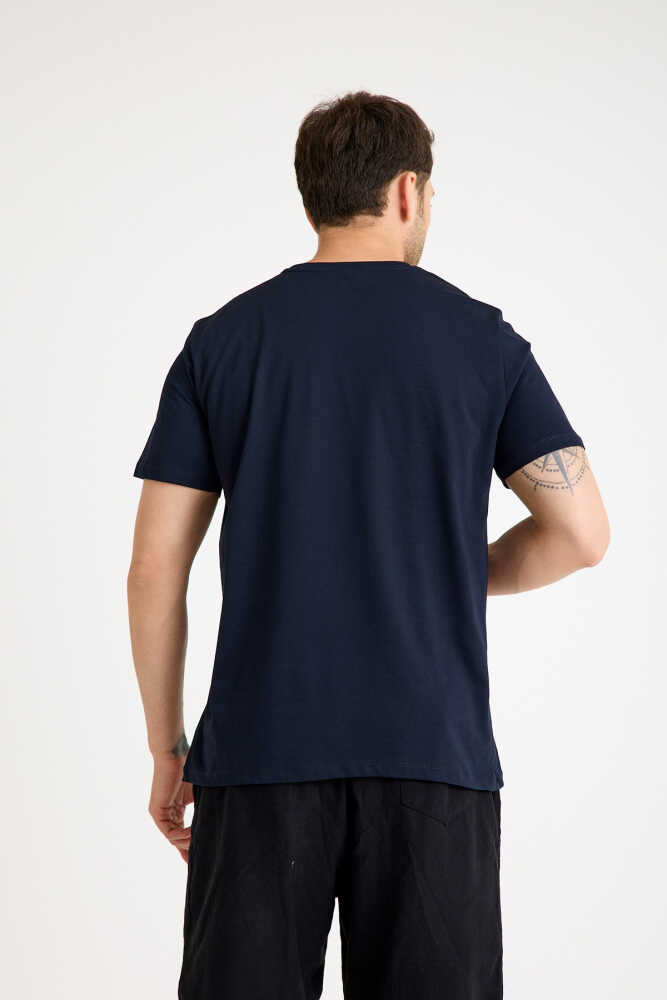 Lacivert Erkek Tişört Basic Regular Loose Fit T-shirt - 6