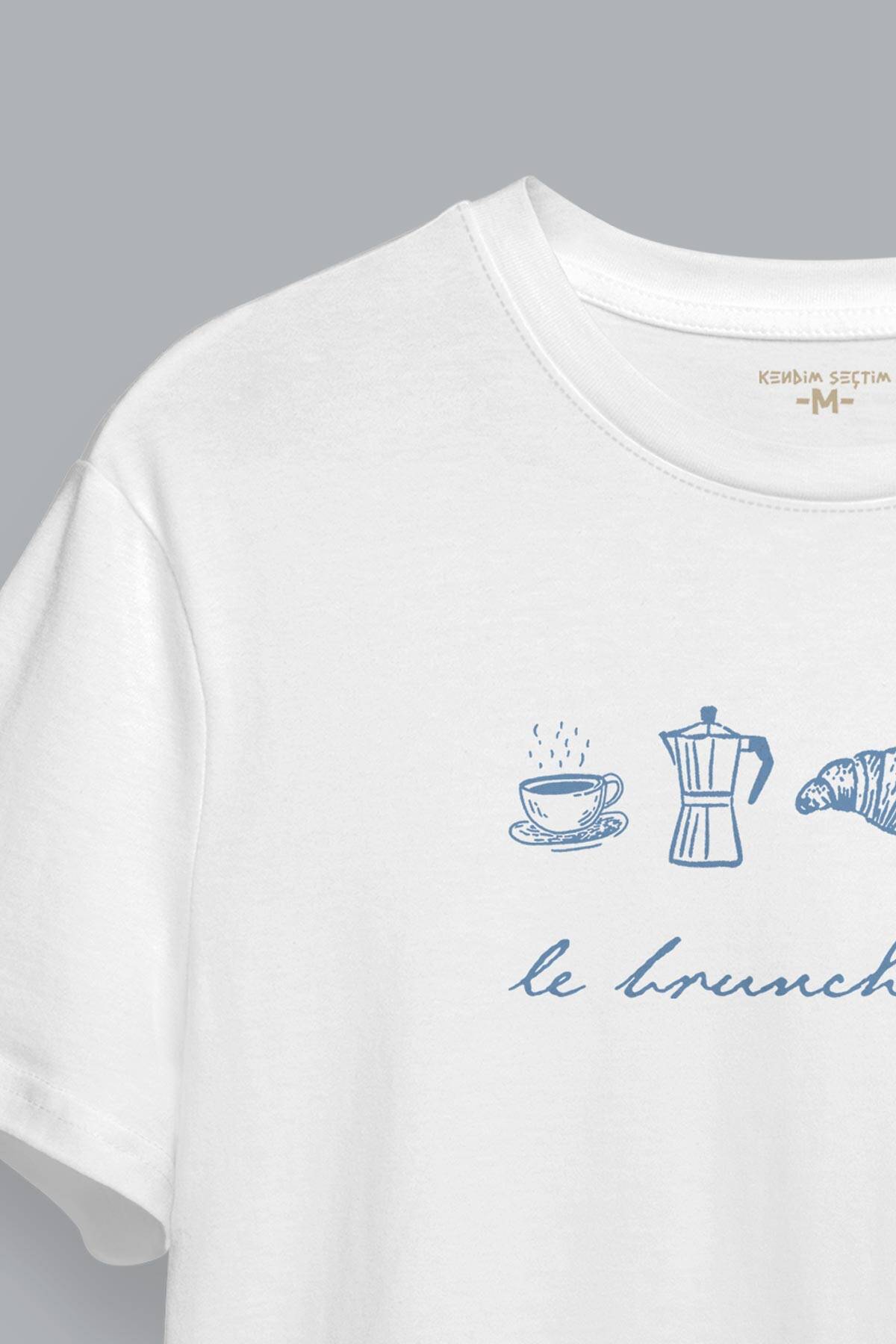 Le Brunch Club Beyaz Unisex Tişört  Croissant Kahve Wine Minimal Tasarım Kısa Kollu T-shirt - 3